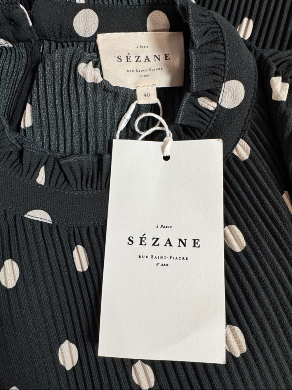 NWT Sezane Rosalinda Polka Dot Pleated Blouse - Size 8 (FR 40) - Picture 7 of 12